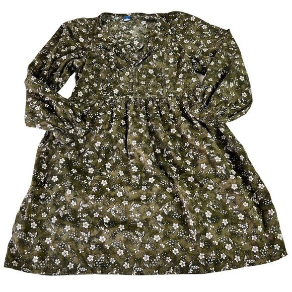 Old Navy Boho Spirit Dark Green Womens Long Sleeve Mini Swing Tunic Dress XS - Picture 1 of 7